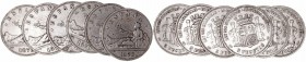 Gobierno Provisional
5 Pesetas. AR. 1870 SNM. Lote de 6 monedas. Estrellas no visibles. BC+ a BC.