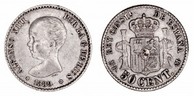 Alfonso XIII
50 Céntimos. AR. 1889 *8-9 MPM. 2.49g. Cal.27 (2019). MBC-.