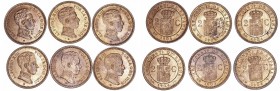 Alfonso XIII
2 Céntimos. AE. 1904 *04 SMV. Lote de 6 monedas. EBC+ a EBC.