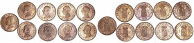 Alfonso XIII
Céntimo. AE. 1912 *2 PCV. Lote de 9 monedas. Conservan brillo original. SC- a EBC.