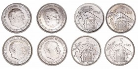 Estado Español
5 Pesetas. Cuproníquel. Lote de 4 monedas. 1957 *61, *62, *64 y *65. Bellas piezas. SC a EBC+.