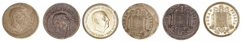 Estado Español
Peseta. AE. 1966. Lote de 3 monedas. Dos con acuñación desplazad...