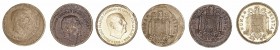 Estado Español
Peseta. AE. 1966. Lote de 3 monedas. Dos con acuñación desplazada y otra segmentada. EBC a BC.