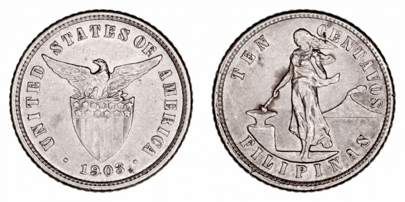 Filipinas 
10 Centavos. AR. 1903. Bajo administración de los Estados Unidos. 2....