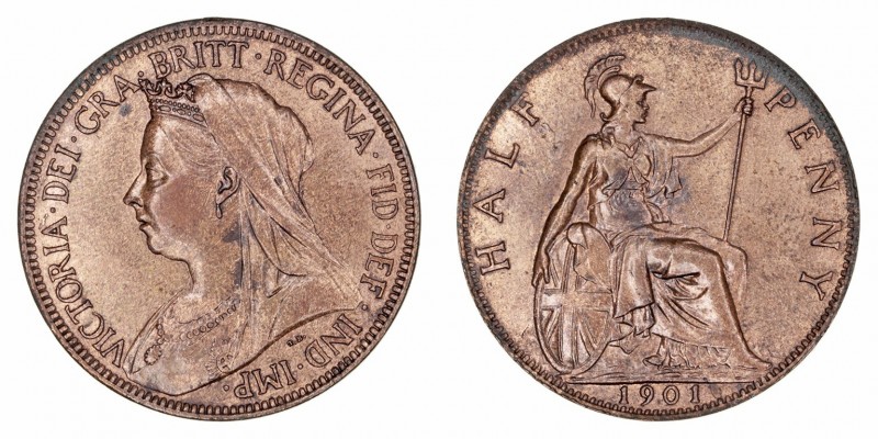 Gran Bretaña Victoria
1/2 Penny. AE. 1901. 5.59g. KM.-. Pátina y ligera manchit...