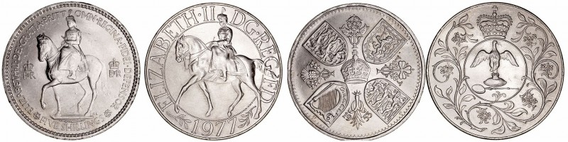 Gran Bretaña Isabel II
Cuproníquel. Lote de 2 monedas. 5 Shillings 1953 y 25 Ne...