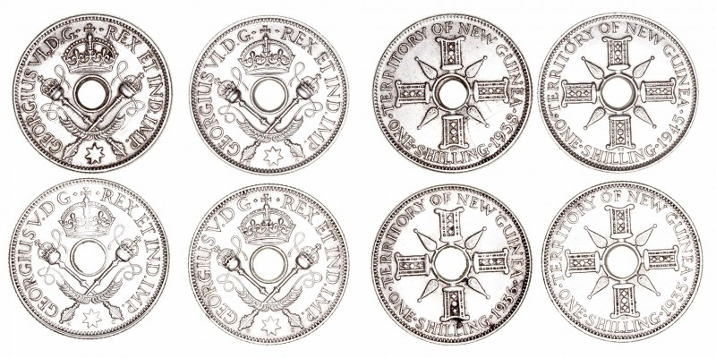 Nueva Guinea 
Shilling. AR. Lote de 4 monedas. 1935, 1936 (Jorge V), 1938 y 194...