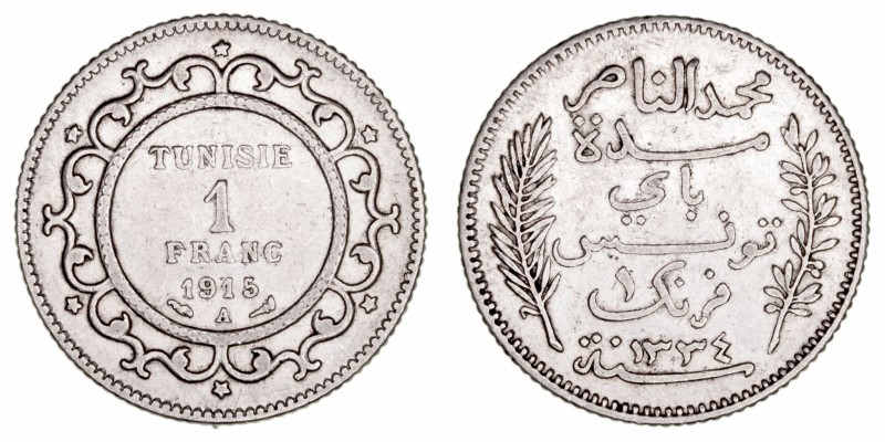 Túnez 
Franco. AR. 1915 A. 4.99g. KM.238. MBC.