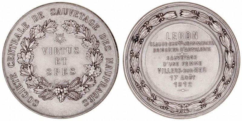 Medalla. AR. 1912. Societe centrale de Sauvetage des Naufrages, Virtus et Spes. ...