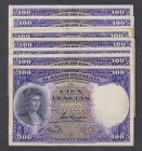 Guerra Civil-Zona Republicana, Banco de España
100 Pesetas. 25 abril 1931. Sin serie. Lote de 9 billetes. ED.360. MBC+ a MBC-.