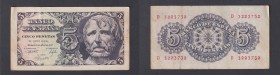 Estado Español, Banco de España
5 Pesetas. 12 abril 1947. Serie D. ED.454a. Manchitas del tiempo. (MBC).