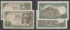 Estado Español, Banco de España
1000 Pesetas. 17 septiembre 1971. Falsos de época. Lote de 2 billetes (serie G y L). ED.474f. (BC).