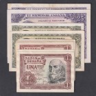 Estado Español, Banco de España
Lote de 17 billetes. Peseta 1953 (12), 5 Pesetas 1951 (3) y 25 Pesetas 1954 (2). EBC a MBC.