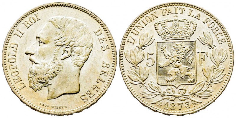 Belgium
Leopold II 1865-1909 
5 Francs, 1873, AG 25 g.
Ref : KM#24
Conservation ...