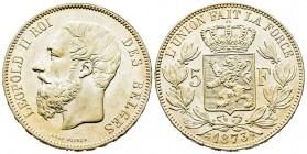 Belgium
Leopold II 1865-1909 
5 Francs, 1873, AG 25 g.
Ref : KM#24
Conservation : FDC