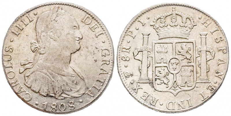 Bolivia 
Carlos IV 1788-1808
8 Reales, 1808, Potosí P.J. , AG 26.93 g.
Ref : KM#...