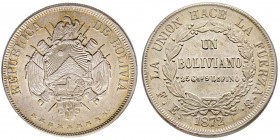 Bolivia
Boliviano, 1872, AG 25 g.
Ref : KM#155
Conservation : FDC