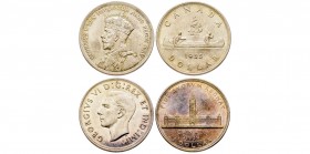 Canada
Lot de 2 monnaies, Dollar , 1935 Geroge V & 1939 George VI, AG
Conservation : FDC et uperbe