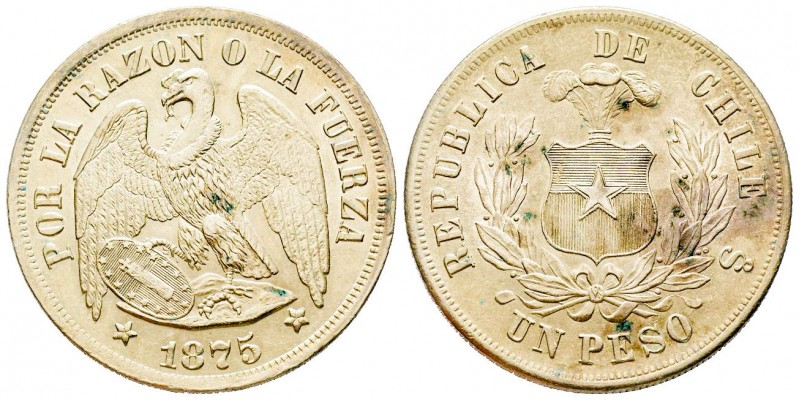 Chile
1 Peso, 1875, AG 24.93 g.
Ref : KM#142.1
Conservation : Superbe