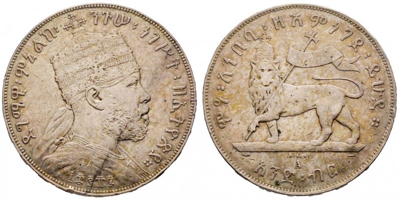 Ethiopia
Menelik II 1889-1913
Birr, 1887 (1894), AG 27.93 g.
Ref : KM#5
Conserva...