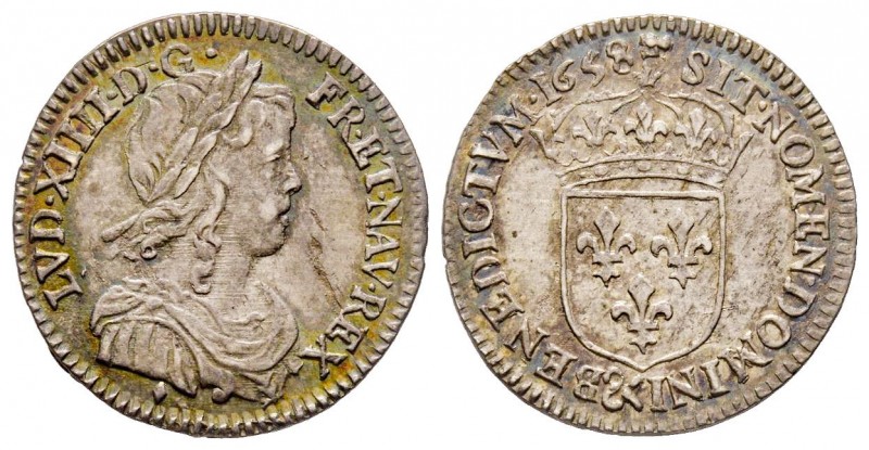 France
Louis XIV 1643-1715
1/12 Écu, Aix, 1658 &, AG 2.37 g.
Ref : G. 112
Conser...