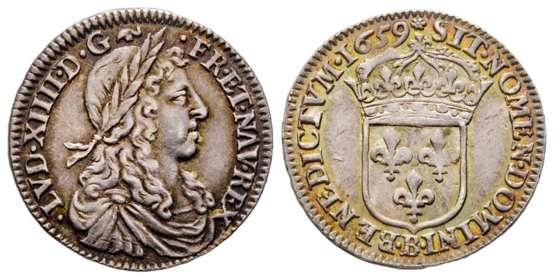 France
Louis XIV 1643-1715
1/12 Écu, Rouen, 1659 B, AG 2.2! g.
Ref : G. 115
Cons...