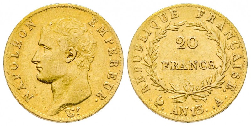France
Premier Empire 1804-1814
20 Francs, Paris, AN 13 A, AU 6.45 g.
Ref : G. 1...