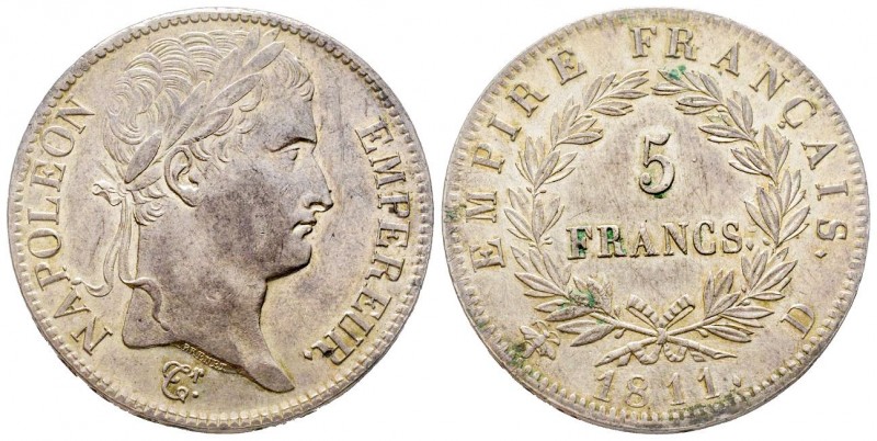 France
Premier Empire 1804-1814
5 Francs, Lyon, 1811 D, AG 25 g.
Ref : G.584
Con...