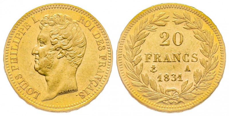 France
Louis Philippe
20 Francs, Paris, 1831 A, AU 6.45 g.
Ref : G. 1030
Conserv...