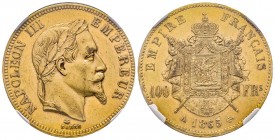 France
Second Empire
100 Francs, Paris, 1865 A, AU 32.25 g. Ref : G.1136, Fr. 580
Conservation : NGC AU58
Quantité : 1517 exemplaires. Très rare