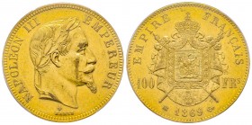 France
Second Empire
100 Francs, Strasbourg, 1869 BB, AU 32.25 g. Ref : G. 1136, Fr. 581
Conservation : PCGS AU58