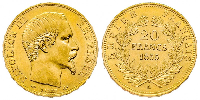 France
Second Empire
20 Francs, Paris, 1855 A, AU 6.45 g.
Ref : G. 1061
Conserva...