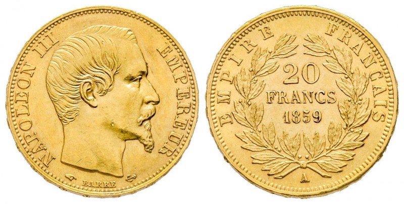France
Second Empire
20 Francs, Paris, 1859 A, AU 6.45 g.
Ref : G. 1061
Conserva...