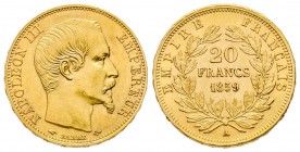 France
Second Empire
20 Francs, Paris, 1859 A, AU 6.45 g.
Ref : G. 1061
Conservation : FDC