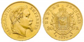 France
Second Empire
20 Francs, Starsbourg, 1870 BB, AU 6.45 g.
Ref : G. 1062
Conservation : Superbe