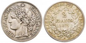 France
2 Francs, 1871 A, Paris, AG 10 g.
Ref : G. 530
Conservation : FDC