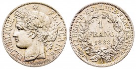 France
1 Franc, 1888 A, Paris, AG 5 g.
Ref : G. 530
Conservation : FDC