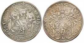 Germany
Saxe
Christian II Johann Georg I. and August, 1591-1611.  Reichstaler, 1598, Dresden, AG 28.89 g.
Ref : Dav. 9820
Conservation : TTB