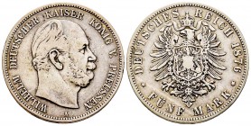Germany
Prussia
Wilhelm I 1861-1888
5 Mark, 1876 A, AG 27.40 g.
Conqervation : pr.TTB