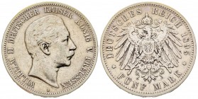 Germany
Prussia
Wilhelm II 1888-1918
5 Mark, 1895 A, AG 27.51 g.
Conqervation : TTB
