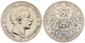 Germany
Prussia
Wilhelm II 1888-1918
5 Mark, 1900 A, AG 27.6 g.
Conqervation : TTB