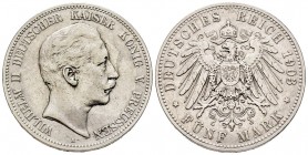 Germany
Prussia
Wilhelm II 1888-1918
5 Mark, 1903 A, AG 27.62 g.
Conqervation : TTB