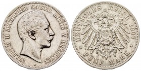 Germany
Prussia
Wilhelm II 1888-1918
5 Mark, 1907 A, AG 27.64 g.
Conqervation : TTB