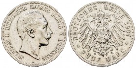 Germany
Prussia
Wilhelm II 1888-1918
5 Mark, 1907 A, AG 27.68 g.
Conqervation : TTB