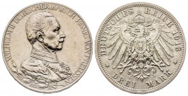 Germany
Prussia
Wilhelm II 1888-1918
3 Mark, 1913 A, AG 16.61 g.
Conqervation : presque Superbe