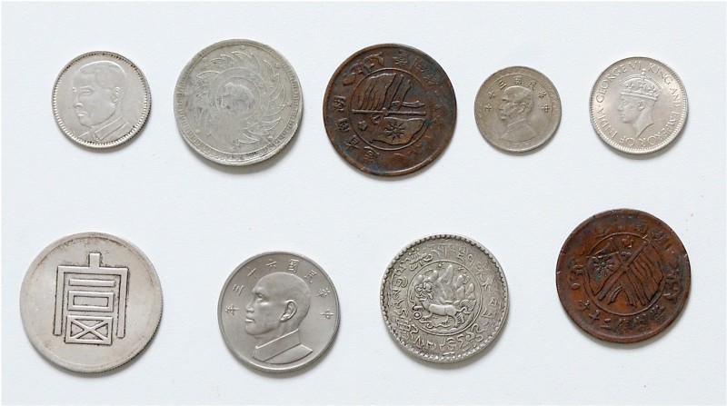 Lot
Asien. 9 Stück, ab 1868, diverse Silber + Kupfer Münzen aus Thailand, Ceylon...