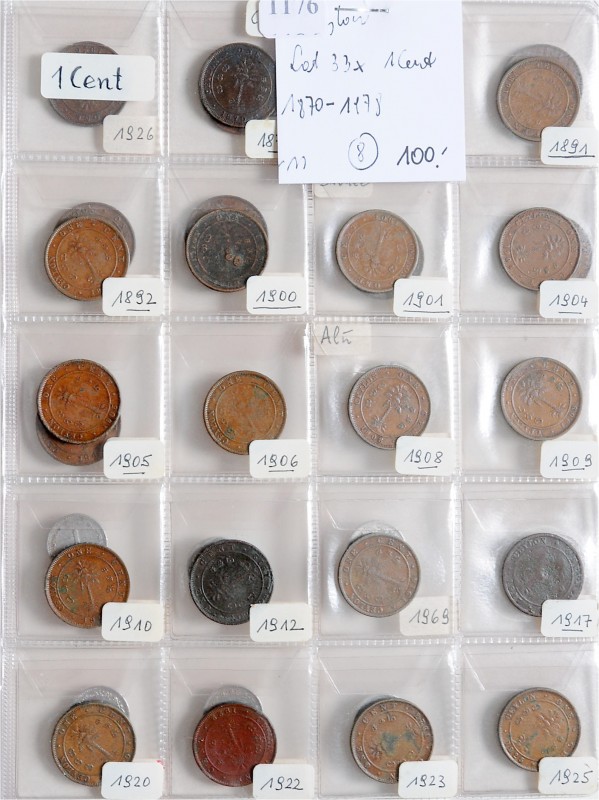 Lot
Ceylon / Sri Lanka. 33 Stück, ab 1870 diverse 1 Cent. ss