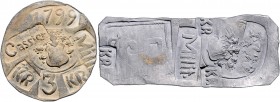 Lot
Römisch Deutsches Reich - Habsburgische Erb- und Kronlande. 2 Stück Belagerungs-Münzen in Zinn, zu 3 und 5 Kreuzer. ges. 34,70g
ss - vz