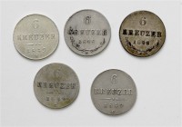 Lot
Münzen Kaisertum Österreich 1804 - 1918. 5 Stück 2x 1849 A, 3x 1849 C. ss-f.stgl