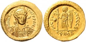 Anastasius 491 - 518
Byzanz. Solidus, ca. AD 492-507.. star to left; B // CONOB
Constantinople
4,48g
DOC 7b. Sear Byzantine 5
vz/stgl